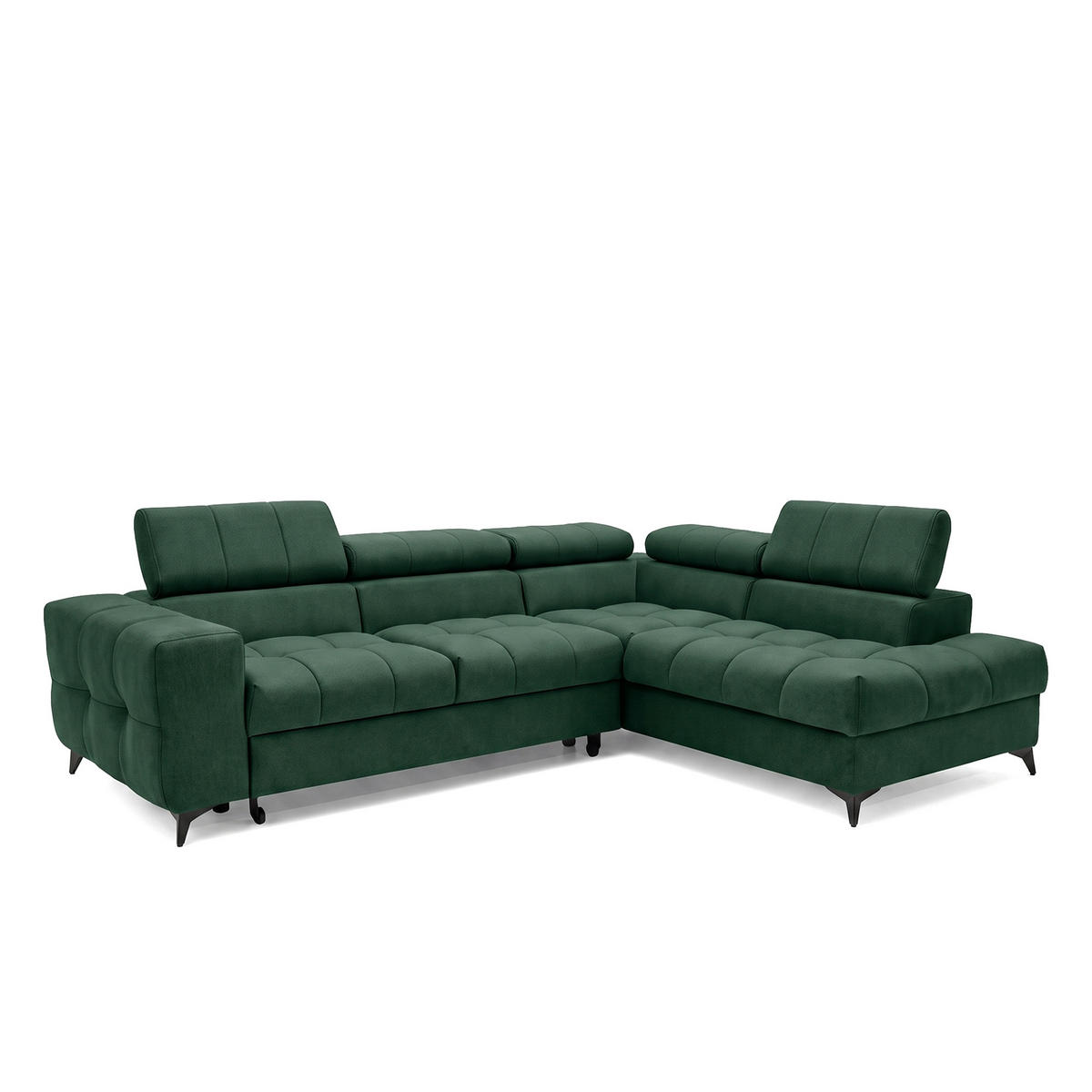 ECKSOFA PUDDING L Rechts mit Schlaffunktion 125x195 Velours Grün - Schwarz/Grün, Holz/Textil (275/203cm) - Muffo