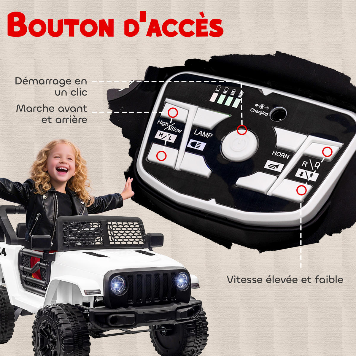ELEKTRO-KINDERAUTO DE-13007 2,4G Fernbedienung Weiß - Weiß, Kunststoff (100/65/72cm) - ComfortXL