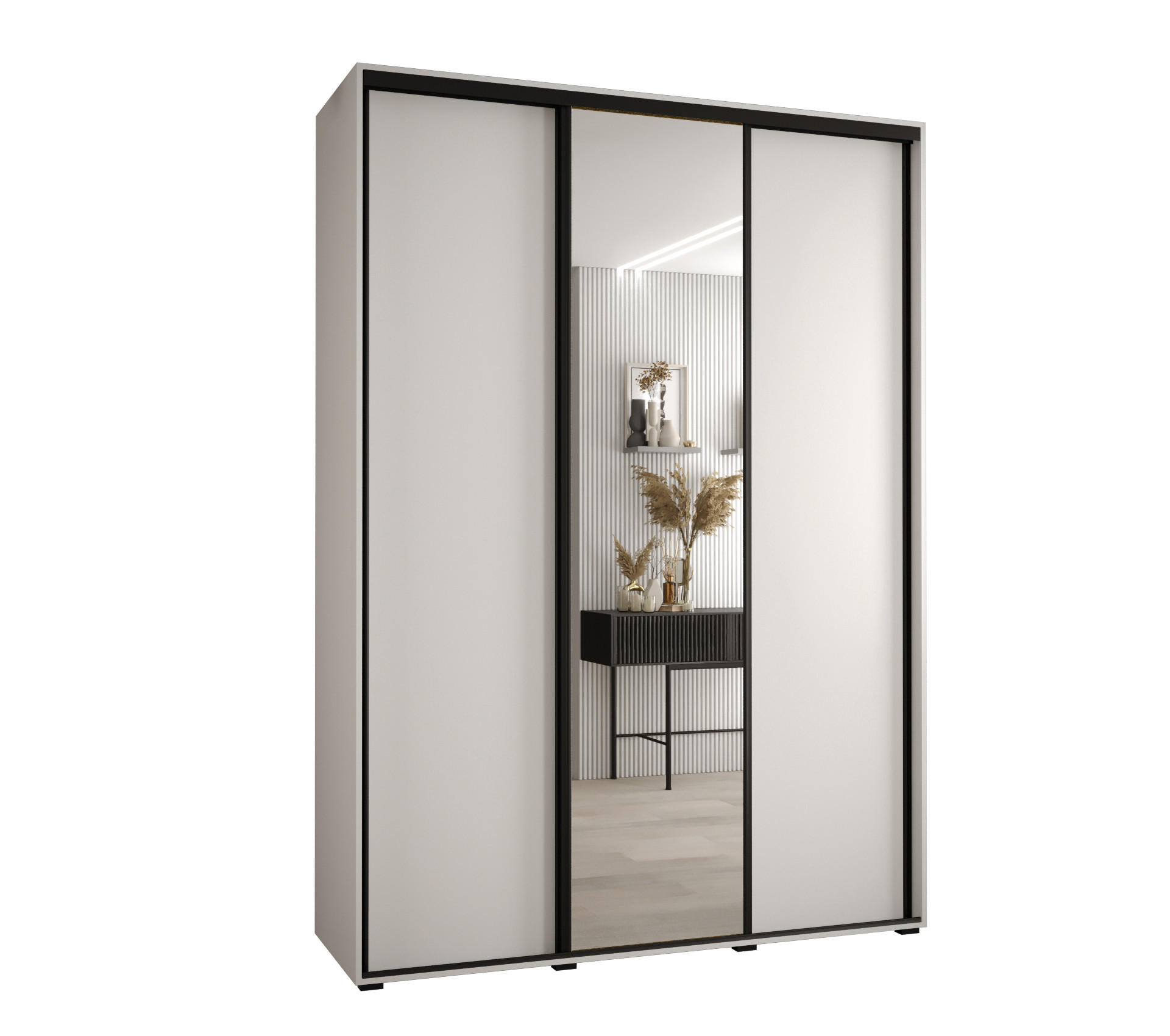 SCHWEBETÜRENSCHRANK 235,2/170/60 3-türig - Schwarz/Weiß, Holz/Metall (170/235/60cm) - Abiks Möbel