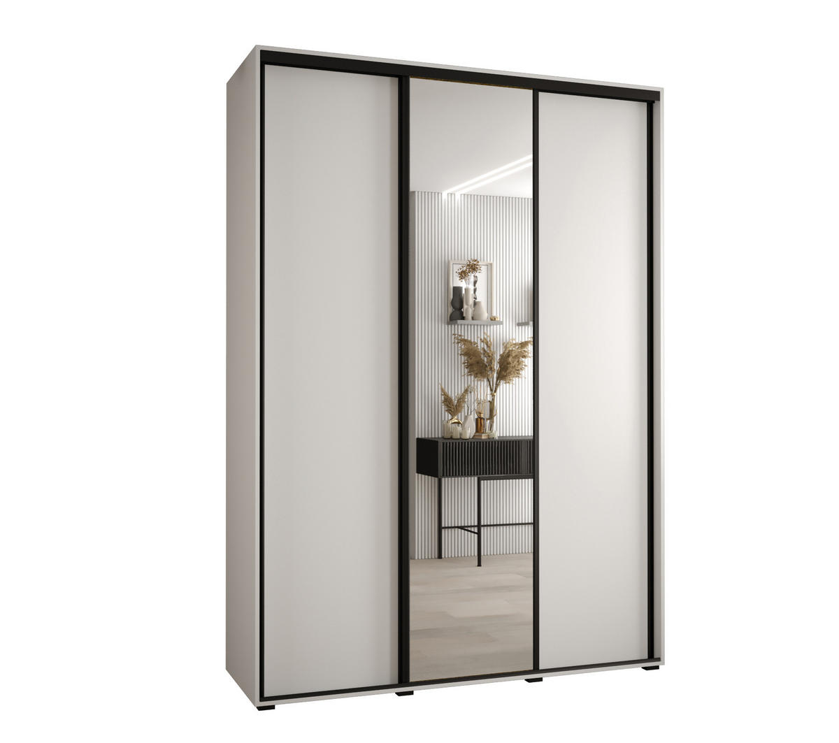 SCHWEBETÜRENSCHRANK 235,2/170/60 3-türig - Schwarz/Weiß, Holz/Metall (170/235/60cm) - Abiks Möbel