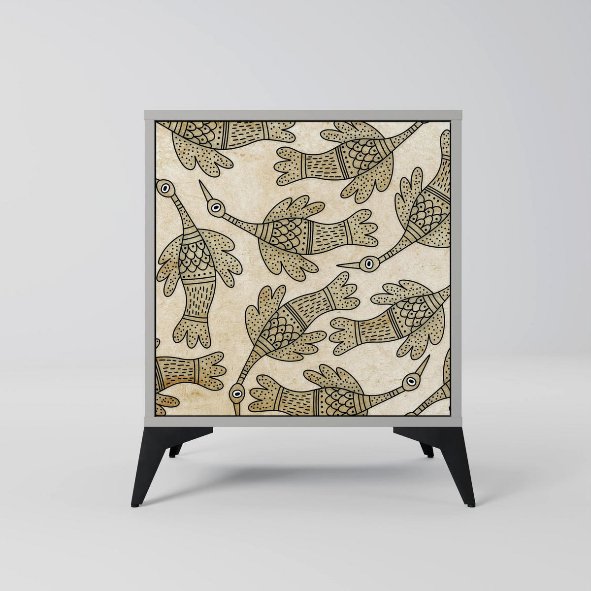 SIDEBOARD ALMONDINE SONGBIRD, Grau, 57,5x42x67,5 cm, Schwarze Metall-Rahmenfüße - Multicolor/Schwarz, Holzwerkstoff/Metall (57.5/67.5/42cm) - SpaceRebels