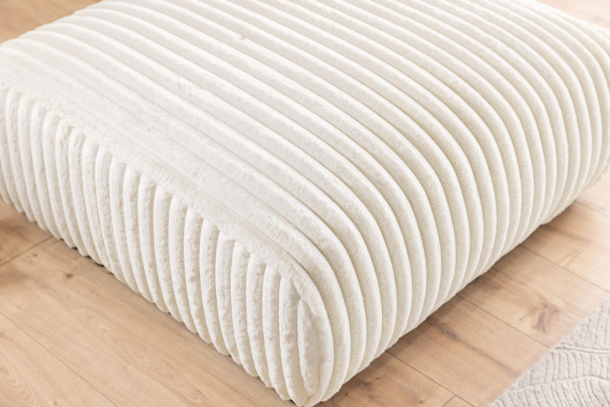 HOCKER Mollis Hellbeige Plüschcord - Beige/Schwarz, Holz/Kunststoff (88/39/88cm) - S-Style Möbel