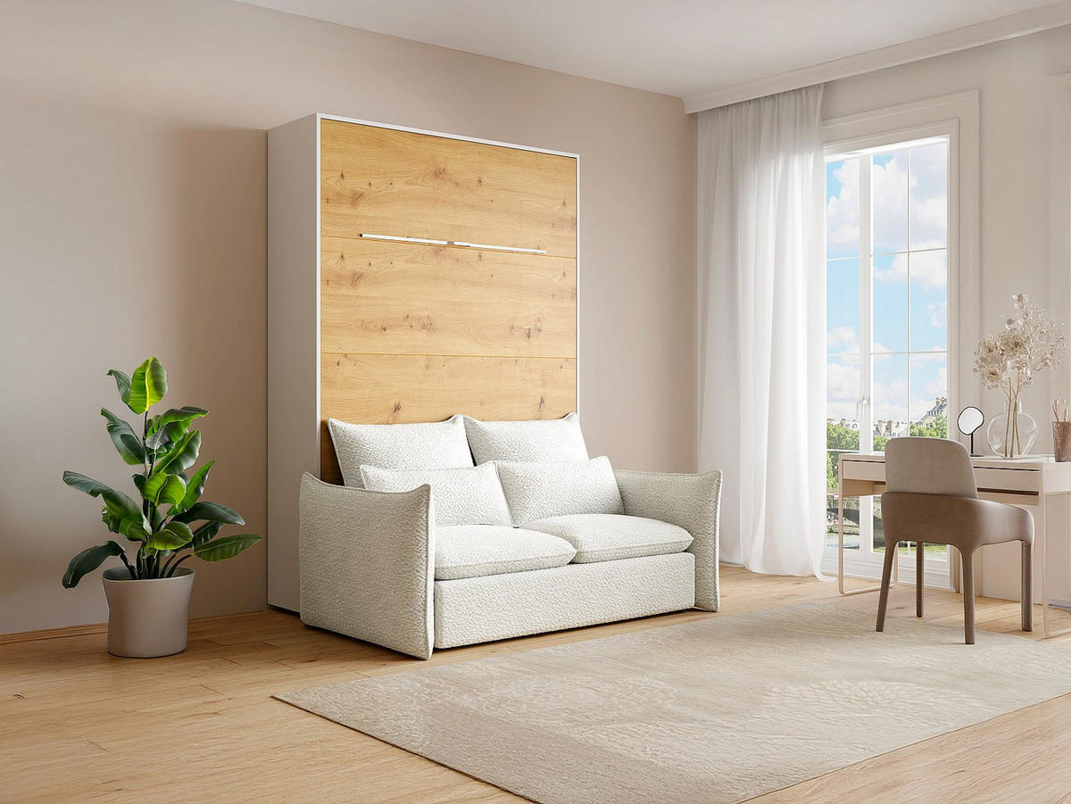 SCHRANKBETT - -Sitzer - Holz, Platte - Naturfarben Hell, Weiß - - Naturfarben/Weiß, Holz (239.2/208cm) - Vente-Unique