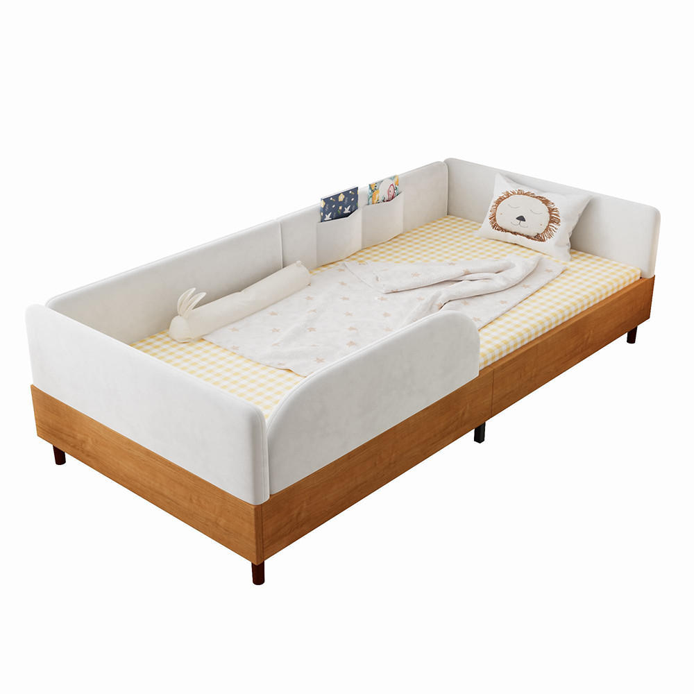 DJECJA POSTELJA 90x200 cm s mekanim protuudarnim pjenastim rubom - prirodne boje, tekstil (90/208cm) - KOMHTOM