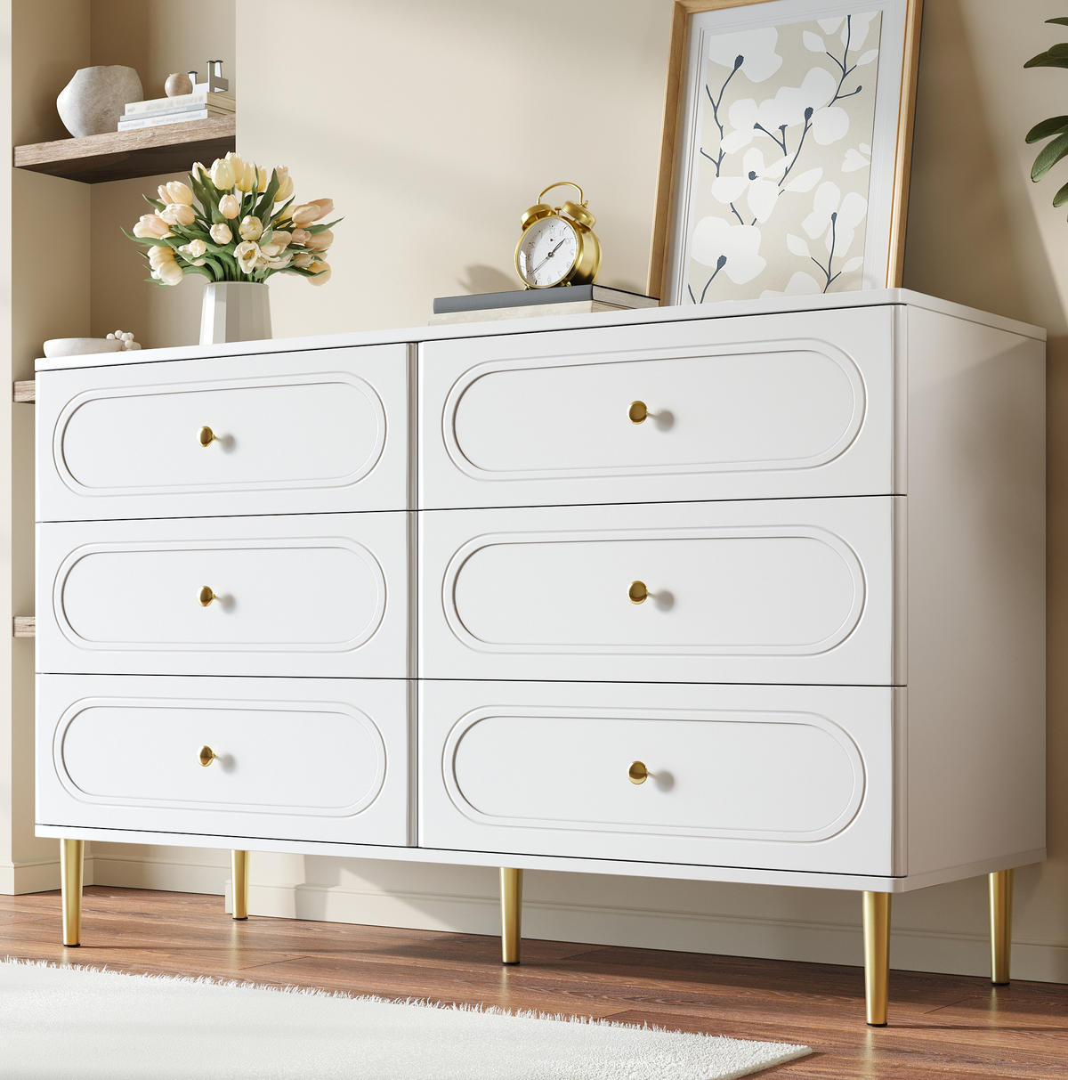 SIDEBOARD 120/40/75 cm Weiß aus MDF und Holzwerkstoff mit 6 Schubladen - Weiß, Holzwerkstoff (120/75/40cm) - OKWISH