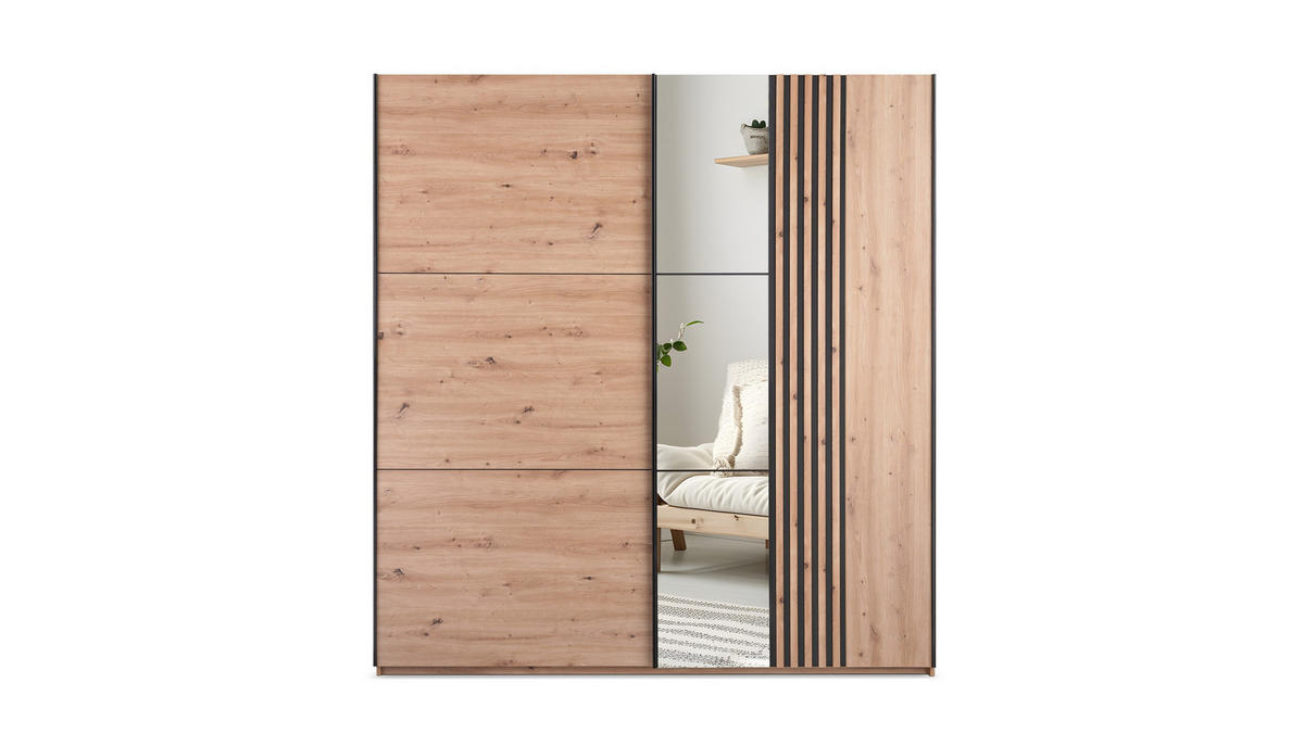 SCHWEBETÜRENSCHRANK ATROX 203/215/65 cm 2-türig mit Spiegel Eiche Artisan - Eiche Artisan, Holzwerkstoff (203/215/65cm) - MASSENO
