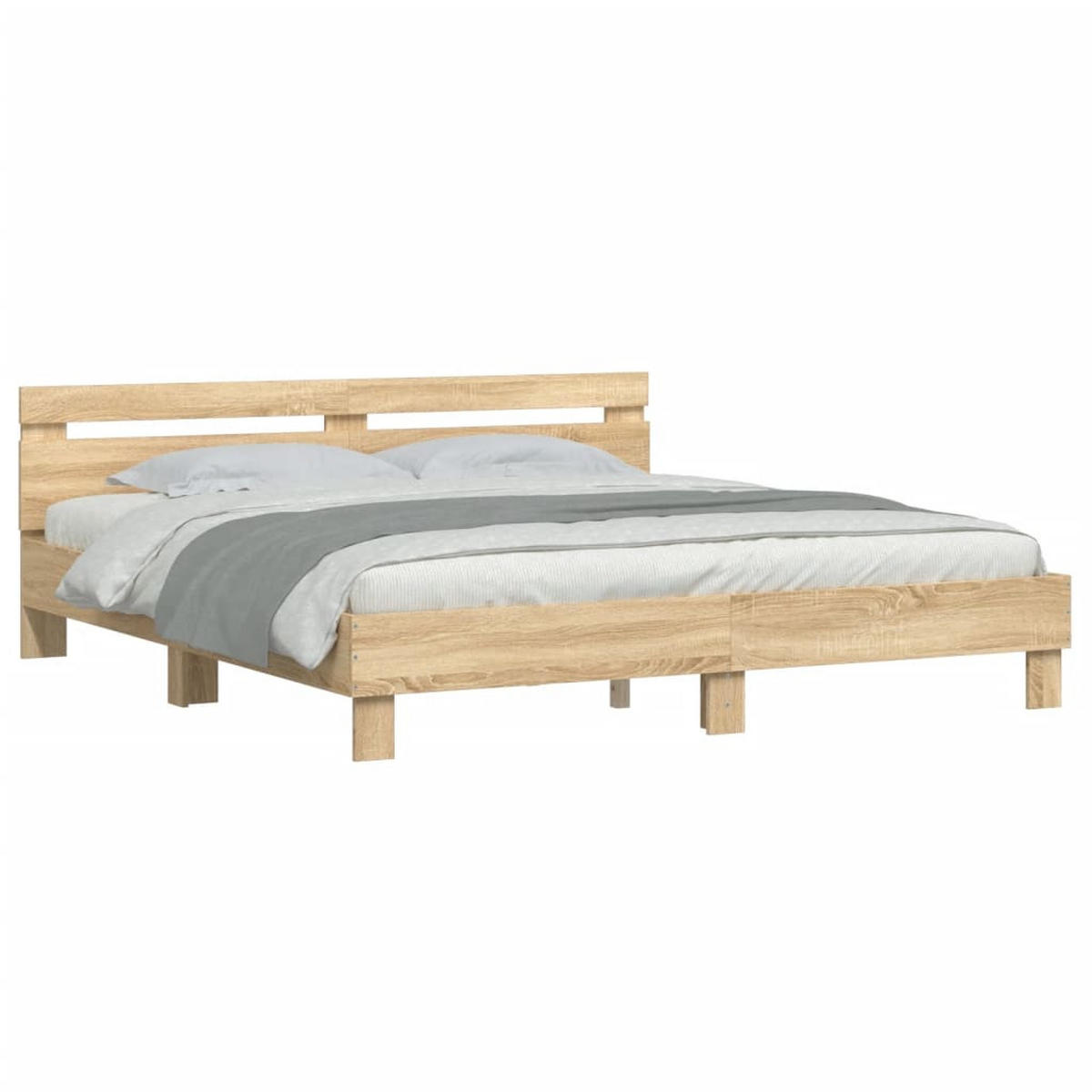 BETTGESTELL mit Kopfteil Sonoma-Eiche 200x200 cm Holzwerkstoff - Braun, Holzwerkstoff - furnicato