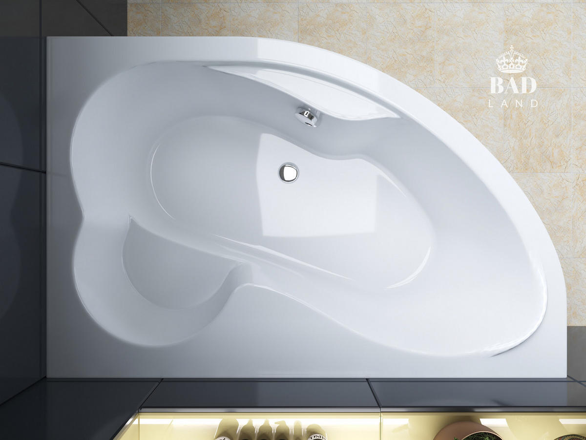 BADEWANNE Eckwanne MEGA 160/105 Rechts mit Schürze Ablauf Füße - Weiß, Kunststoff (105/60/160cm) - bad land