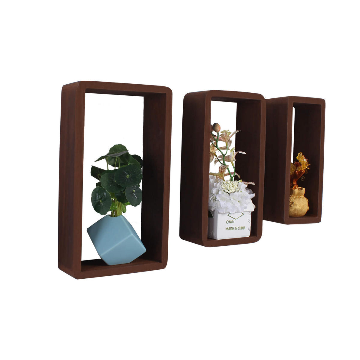 WANDREGALE SET, 3er Set Dunkelbraun 9/41/24 cm - Dunkelbraun, Holz (9/24/41cm) - Mobili Rebecca