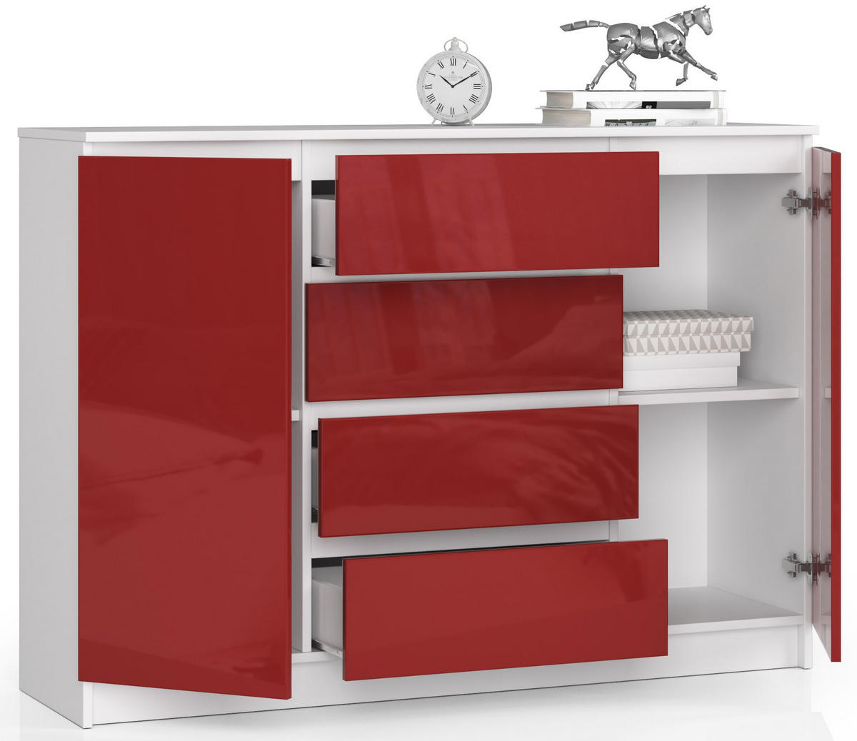 KOMMODE Weiß, Rot Glanz 99/138/40 - Weiß, Holzwerkstoff (138/99/40cm) - RAUMHIRSCH FURNITURE