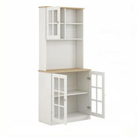 BUFFET DE-38812 80/37/183 cm, Glastüren und Arbeitsplatte Weiß - Weiß, Holzwerkstoff (80/183/37cm) - ComfortXL