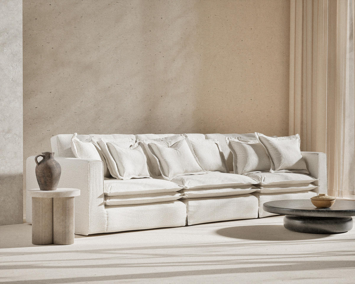 6-SITZER SOFA Amalfi Creme Chenille-Stoff - Creme/Schwarz, Holz/Holzwerkstoff (338/90/119cm) - Maison de Reve