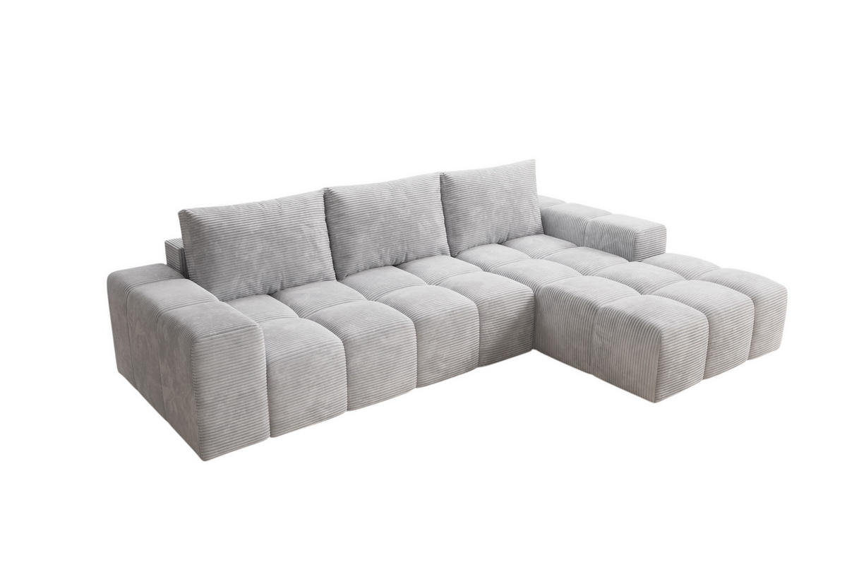 ECKSOFA Cento, L-Form, Ottomane Rechts, Cordstoff, 285x56x180 cm, Grau - Grau, Holz (250/180cm) - PROMETO Möbel
