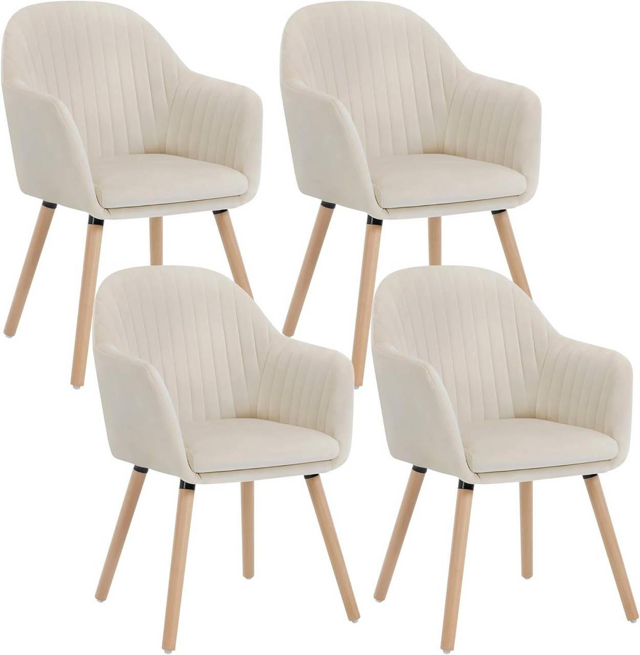 ESSZIMMERSTUHL 4er-Set, Samt, Massivholz, Creme - Creme/Naturfarben, Holz/Textil (42/81/50cm) - Woltu