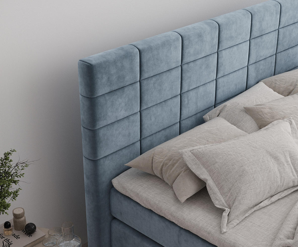 BOXSPRINGBETT Ava Blau Grau 180/200 cm - Blaugrau/Schwarz, Holz/Holzwerkstoff (180/200cm) - Maison de Reve
