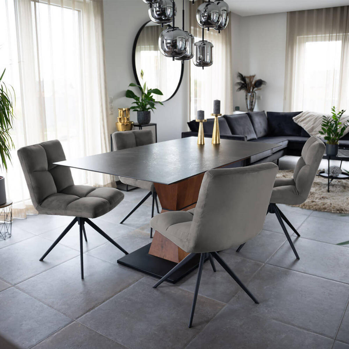 ESSZIMMERSTUHL NODA - Farbe: Hellgrau, Menge: 4 - Hellgrau, Textil/Metall (61/84/47cm) - Home Deluxe