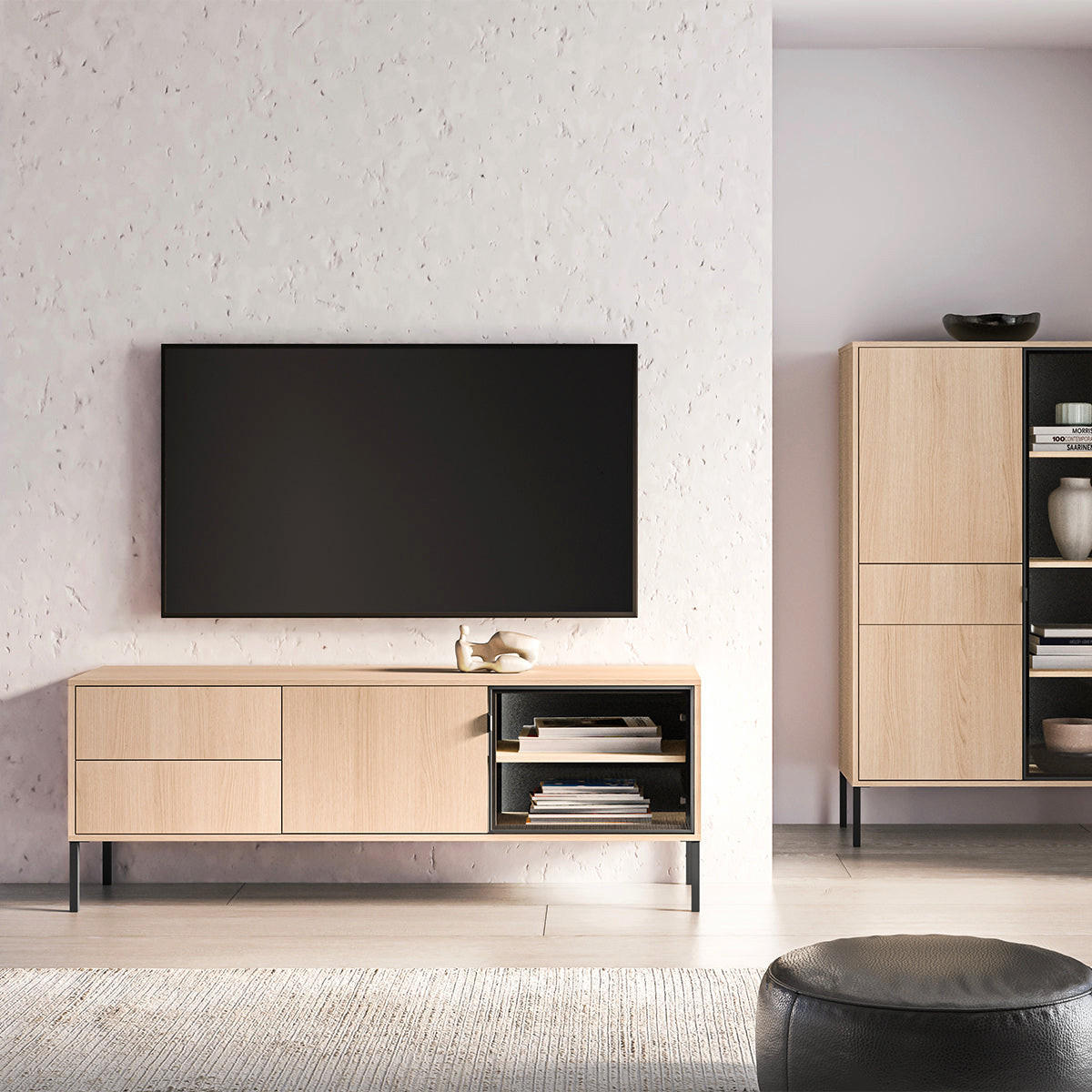 TV STOLÍK Paige Drevo a čierna farba - čierna, kompozitné drevo (160/59/40cm) - Petits-meubles