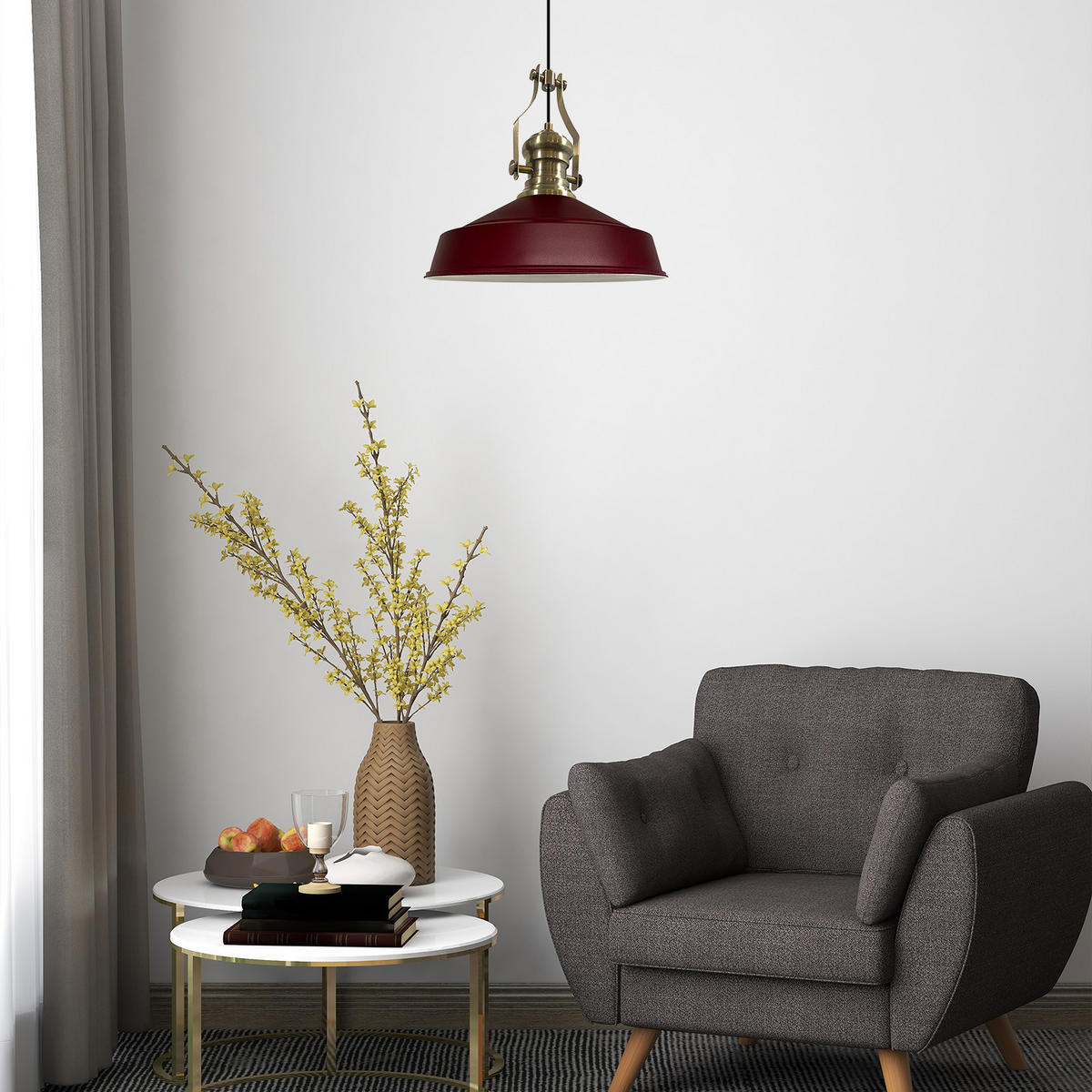 PENDELLEUCHTE Asletl 40/30 cm - Dunkelrot, Metall (40/30cm) - Bamyum