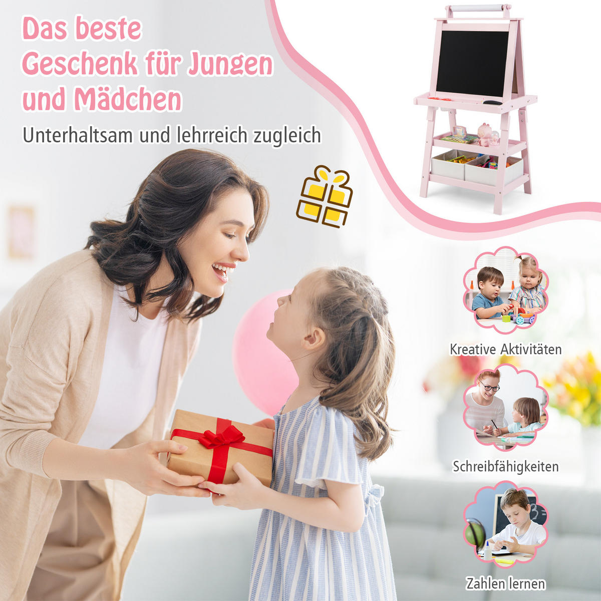 STAFFELEI Rosa - Pink, Holz (50/117/59cm) - COSTWAY