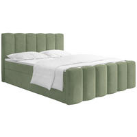 BOXBETT Serenity mit Bettkasten, Salbeigrün Samt 200x200 cm – inkl. H4 Taschenfederkern Matratze & Foam Topper - Salbeigrün/Schwarz, Holz/Holzwerkstoff (200/200cm) - WFL GROUP