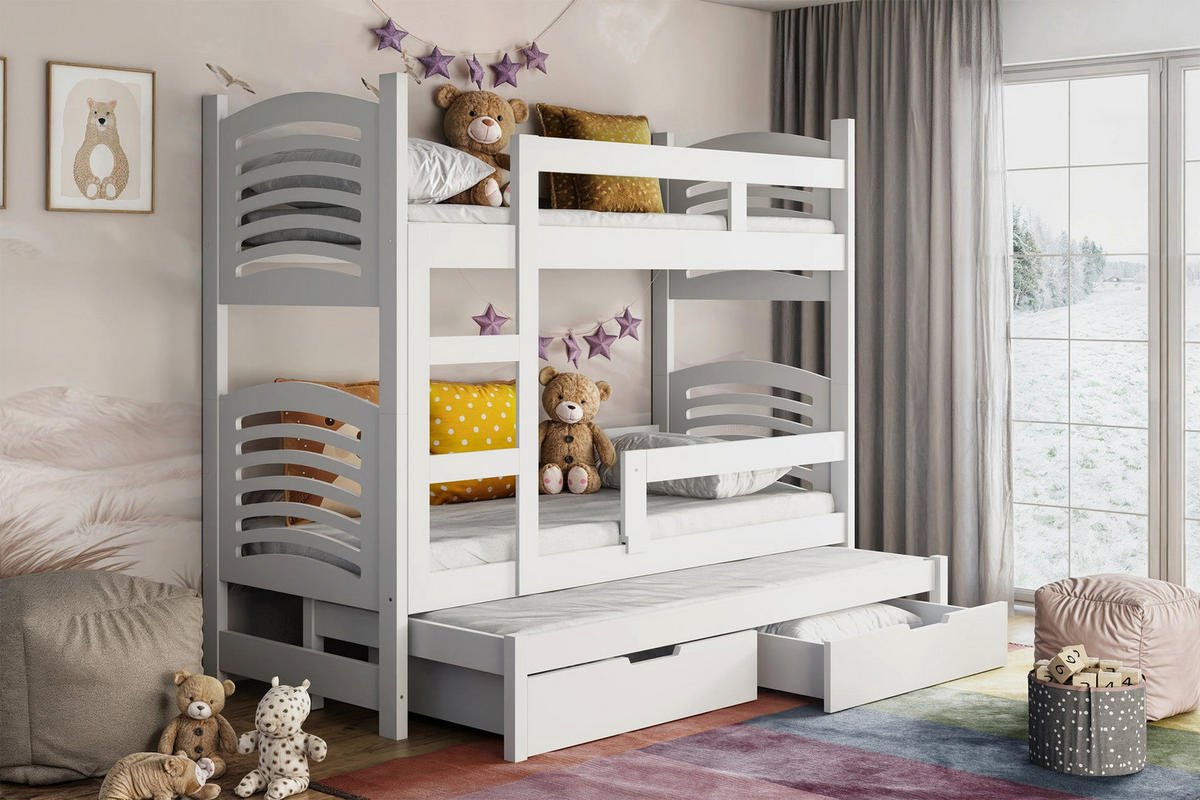 PATROVÁ postel pro 3 osoby Cami, 75x180 cm - bílá, dřevo (75/180cm) - Selsey