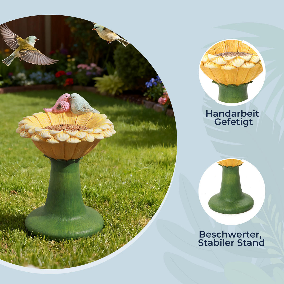 45 cm Hoher Sonnenblumen-Vogelhäuschen- und Vogeltränke-Kombi für den Außenbereich, aus MGO-Material, geeignet für Garten, Veranda und Hof - Multicolor, Kunststoff (32.5/45/32.5cm) - Hometopia