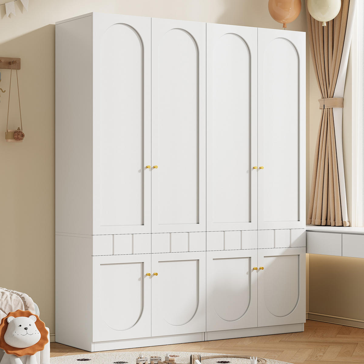 GARDEROBENSCHRANK Kleiderschrank mit Doppeltüren, Schubladen, Push-to-Open & Stauraum Weiß 1 Set MDF/HDF - Weiß, Holzwerkstoff/Metall (80/200/50cm) - EVRYAE