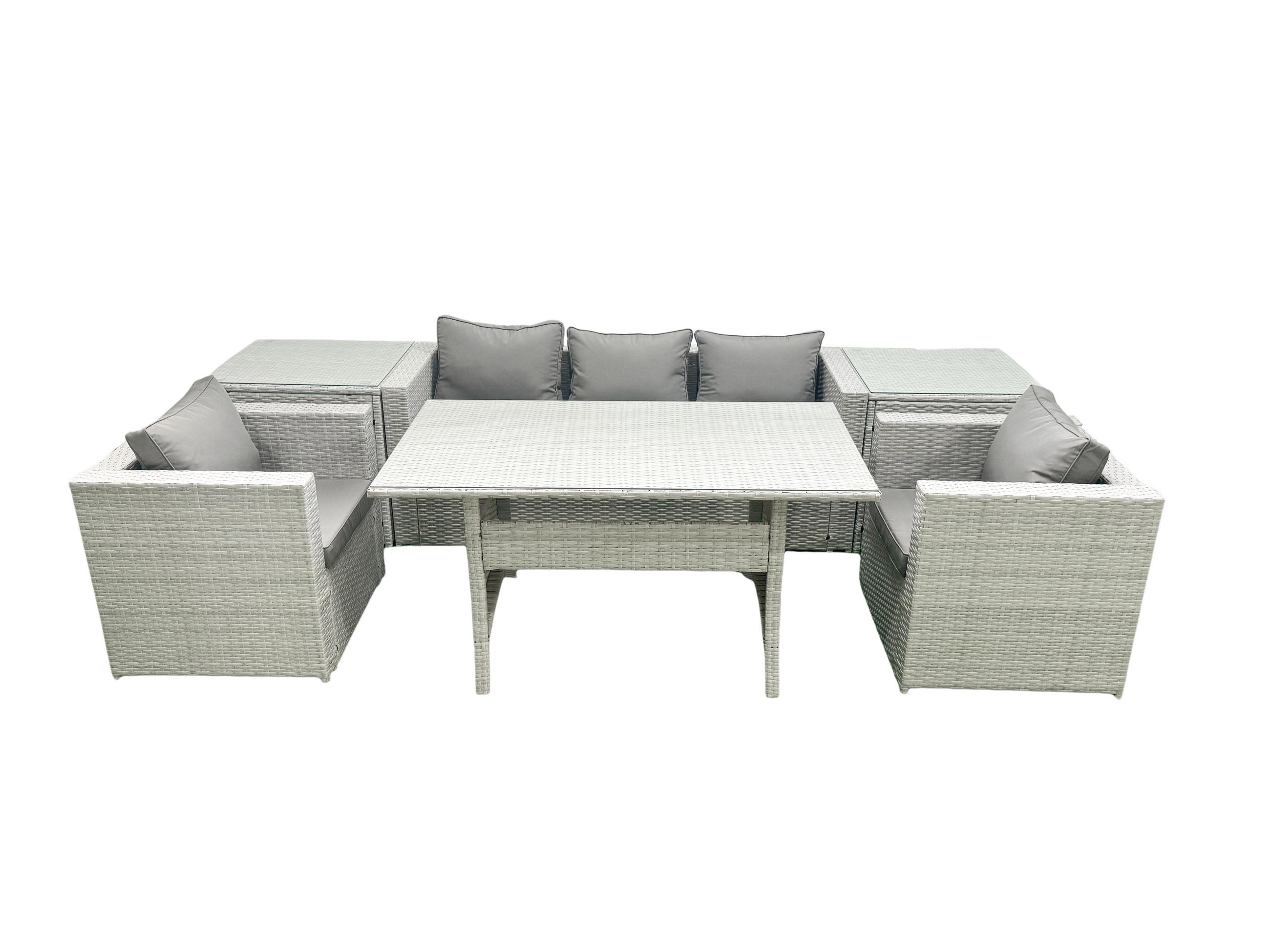 GARTENMÖBEL SET mit Sofa,2 Beistelltischen Polyrattan Hellgrau 5-Sitzer - Hellgrau/Grau, Glas/Kunststoff - Fimous