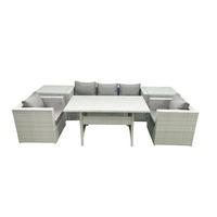 GARTENMÖBEL SET mit Sofa,2 Beistelltischen Polyrattan Hellgrau 5-Sitzer - Hellgrau/Grau, Glas/Kunststoff - Fimous