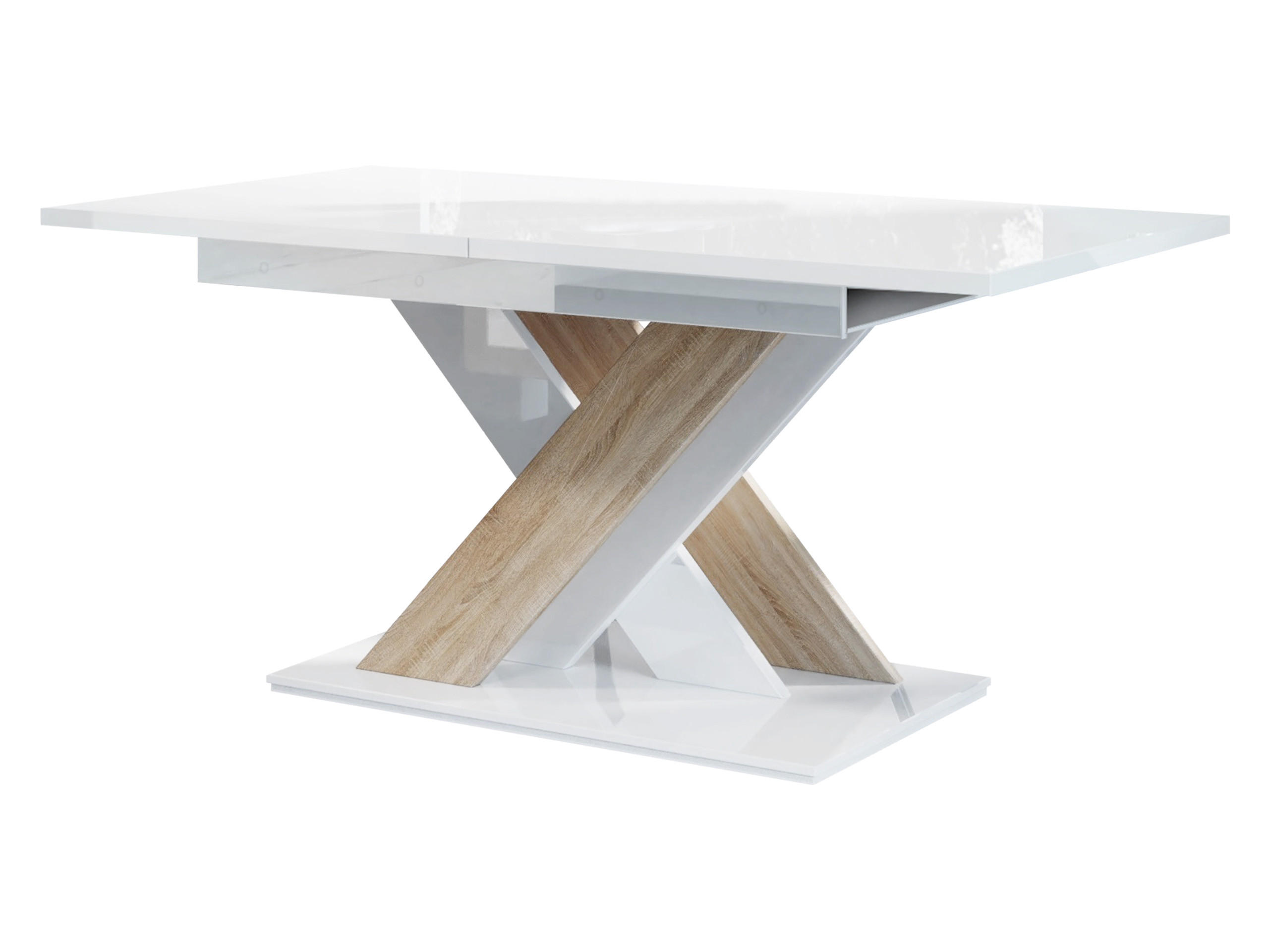 ESSTISCH Bronx - Weiß Hochglanz/Sonoma Eiche, Holzwerkstoff (80/140/76cm) - MIRJAN24