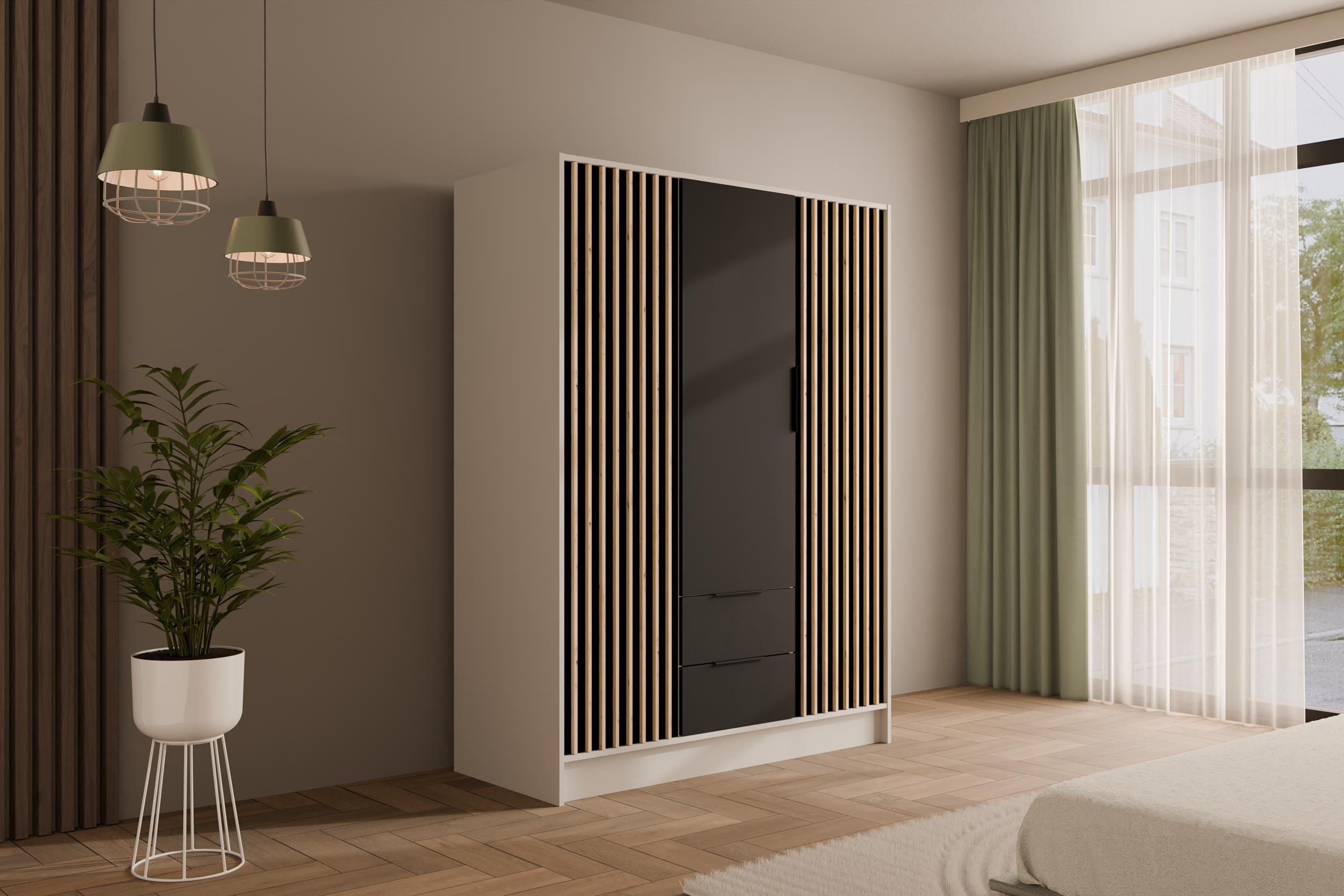 KLEIDERSCHRANK NELIA - 150 cm - Schwarz/Weiß, Holzwerkstoff (150/200/51cm) - ALTDECOR