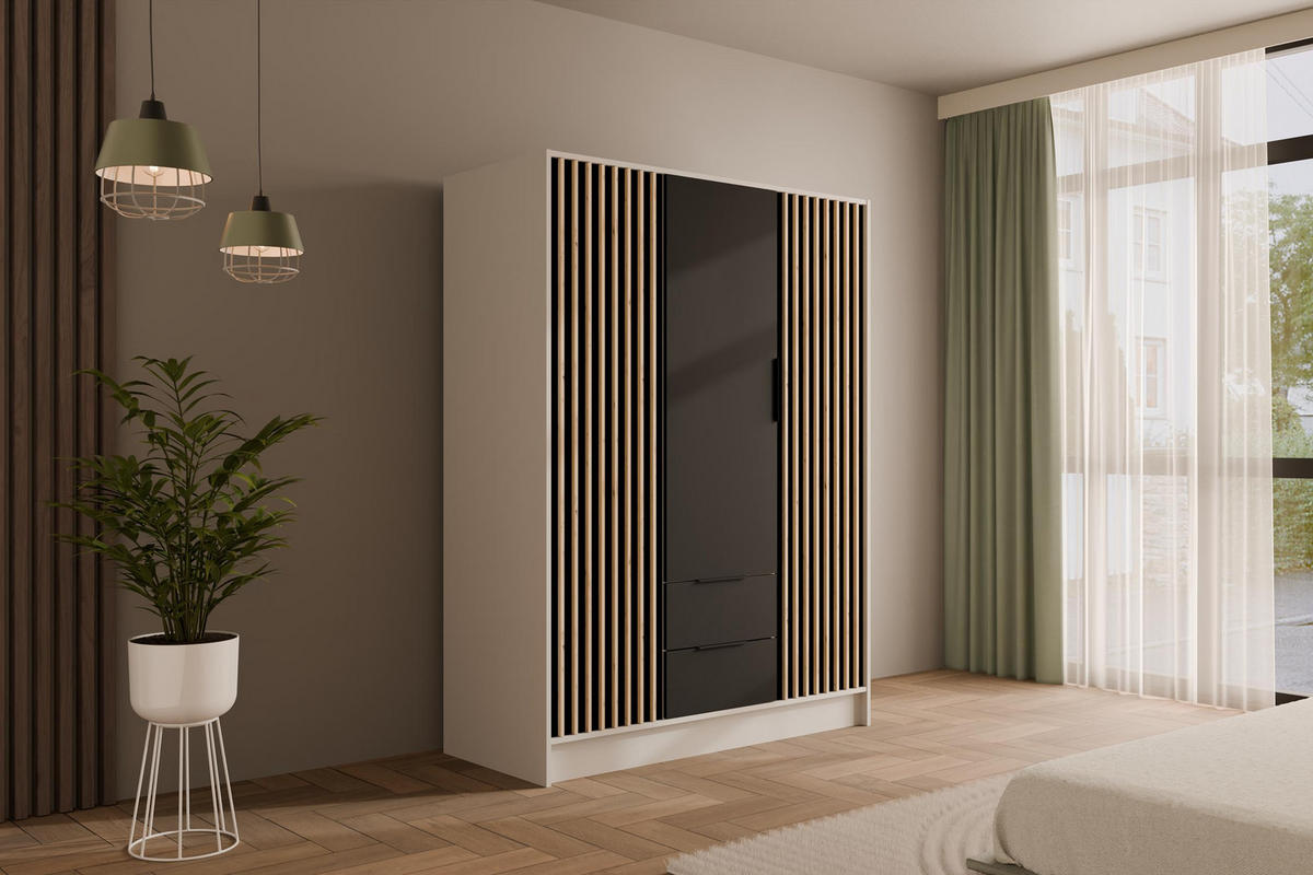 KLEIDERSCHRANK NELIA - 150 cm - Schwarz/Weiß, Holzwerkstoff (150/200/51cm) - ALTDECOR