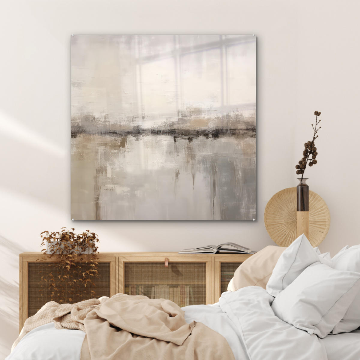 ACRYLGLASBILD Moderne Kunst - Abstrakt - Beige 90x90 cm - Beige, Glas (90/90cm) - MuchoWow