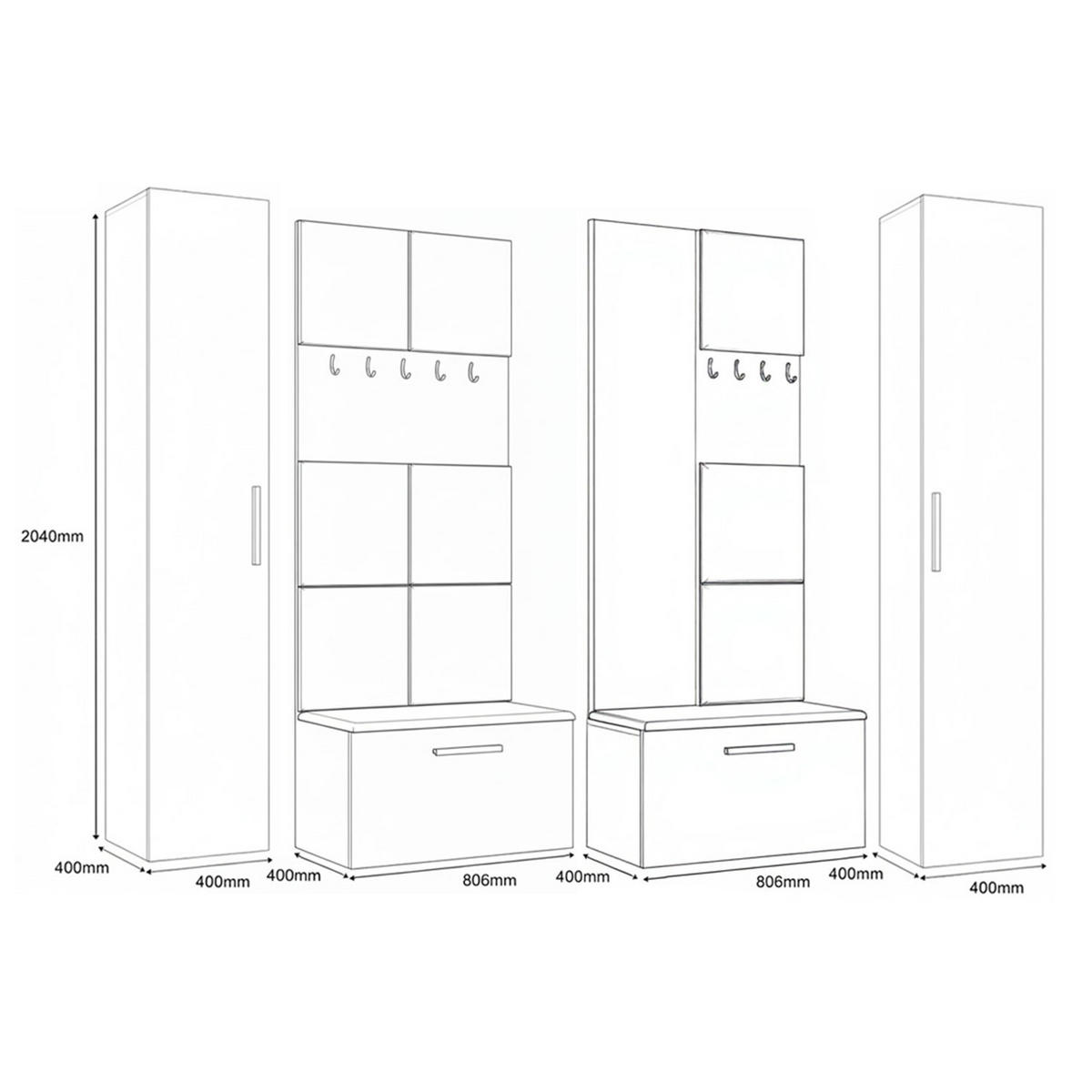 GARDEROBENSCHRANK MODULO 241,2/204/40 cm Modern Garderobe-Set Kaschmir - Kaschmir/Schwarz, Holzwerkstoff (241.2/204/40cm) - MASSENO