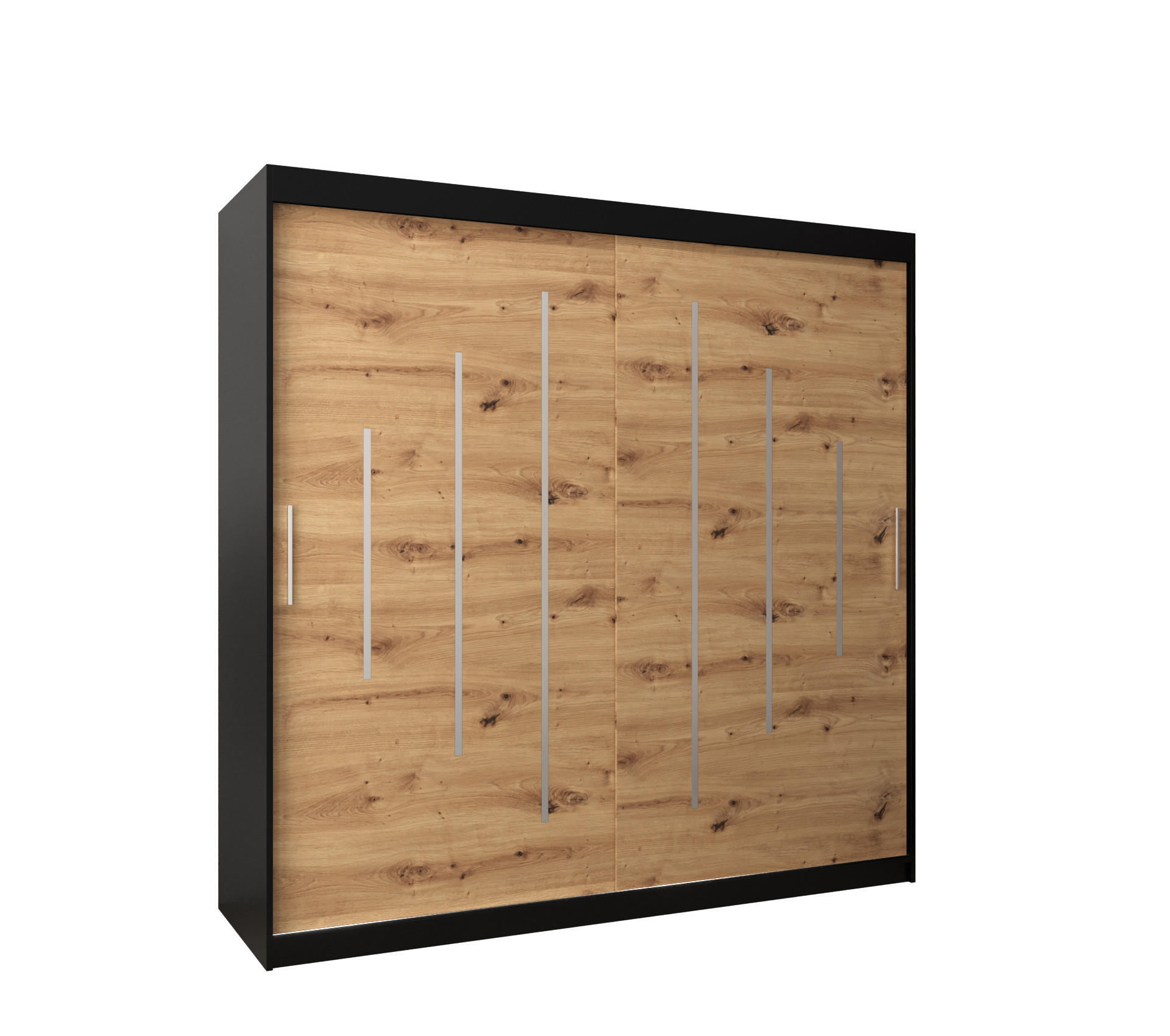 Abiks Möbel Schwebetürenschrank Schwarz, Eiche Artisan 200x200x62 cm