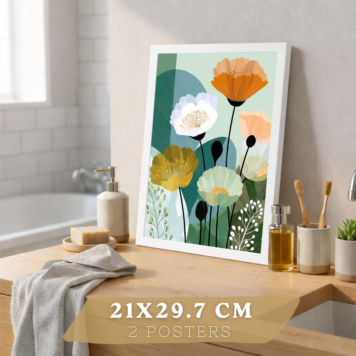 PLAKÁT Sada 2 Floral Bílý rám A4 - bílá, papír (29.7/21/3cm) - Nacnic