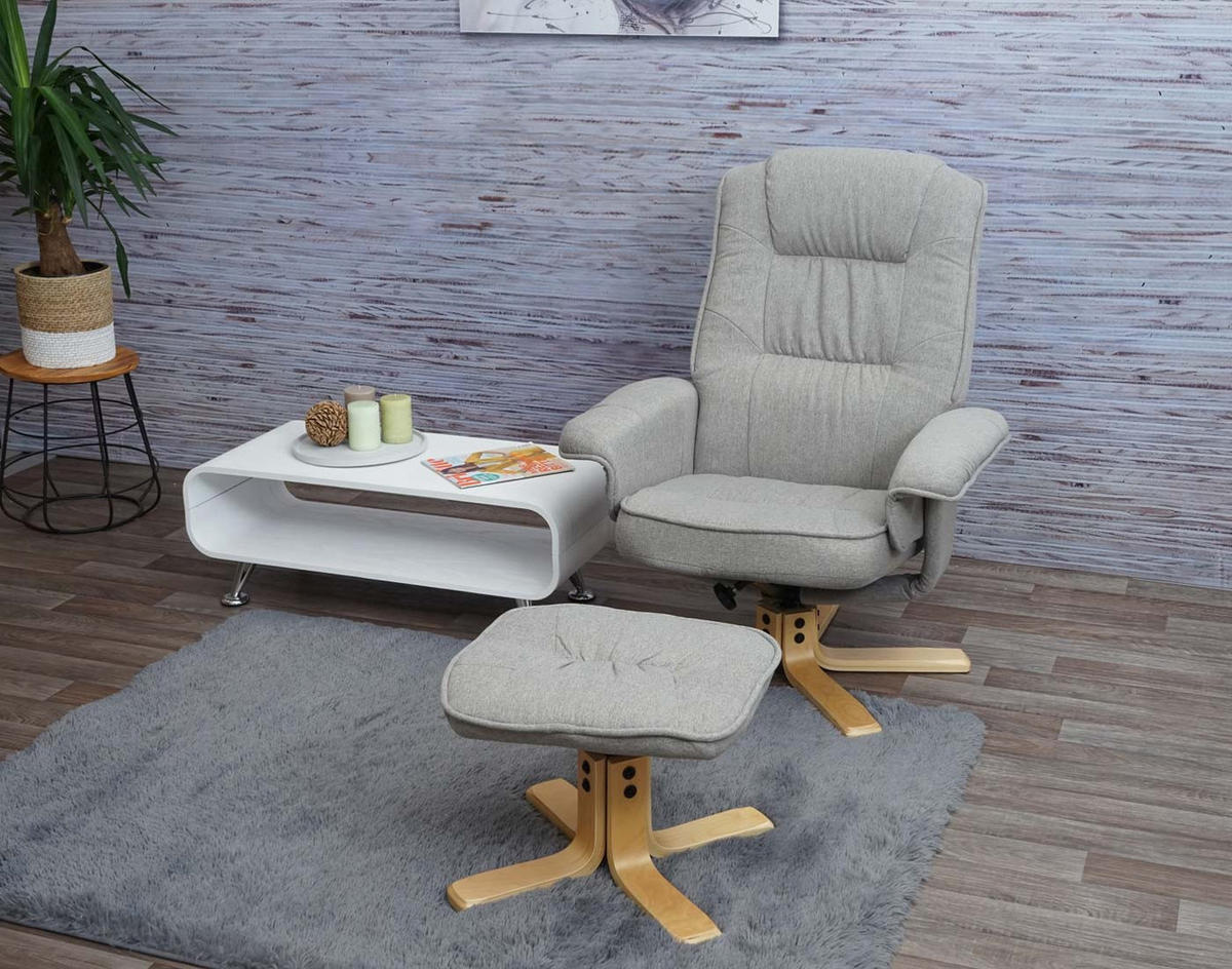 RELAXSESSEL MIT HOCKER Hellgrau - Hellgrau, Textil (80/100/70cm) - MCW