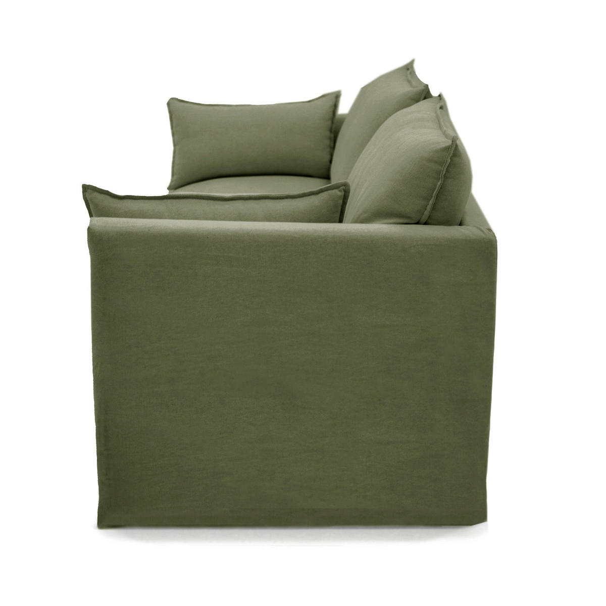 SOFA 3-SITZER Leinen und Baumwolle Khakigrün 206cm - Olivgrün/Grün, Textil (206/93/89cm) - Sia Home