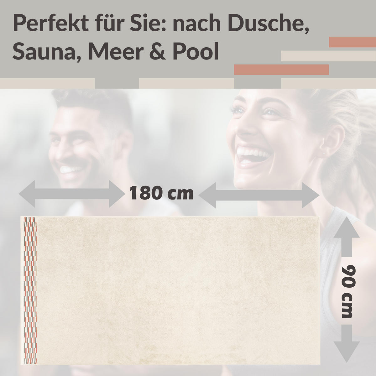 BADETUCH extra groß Lugano Natur 90x180 cm - Naturfarben, Textil (90/180cm) - Lashuma