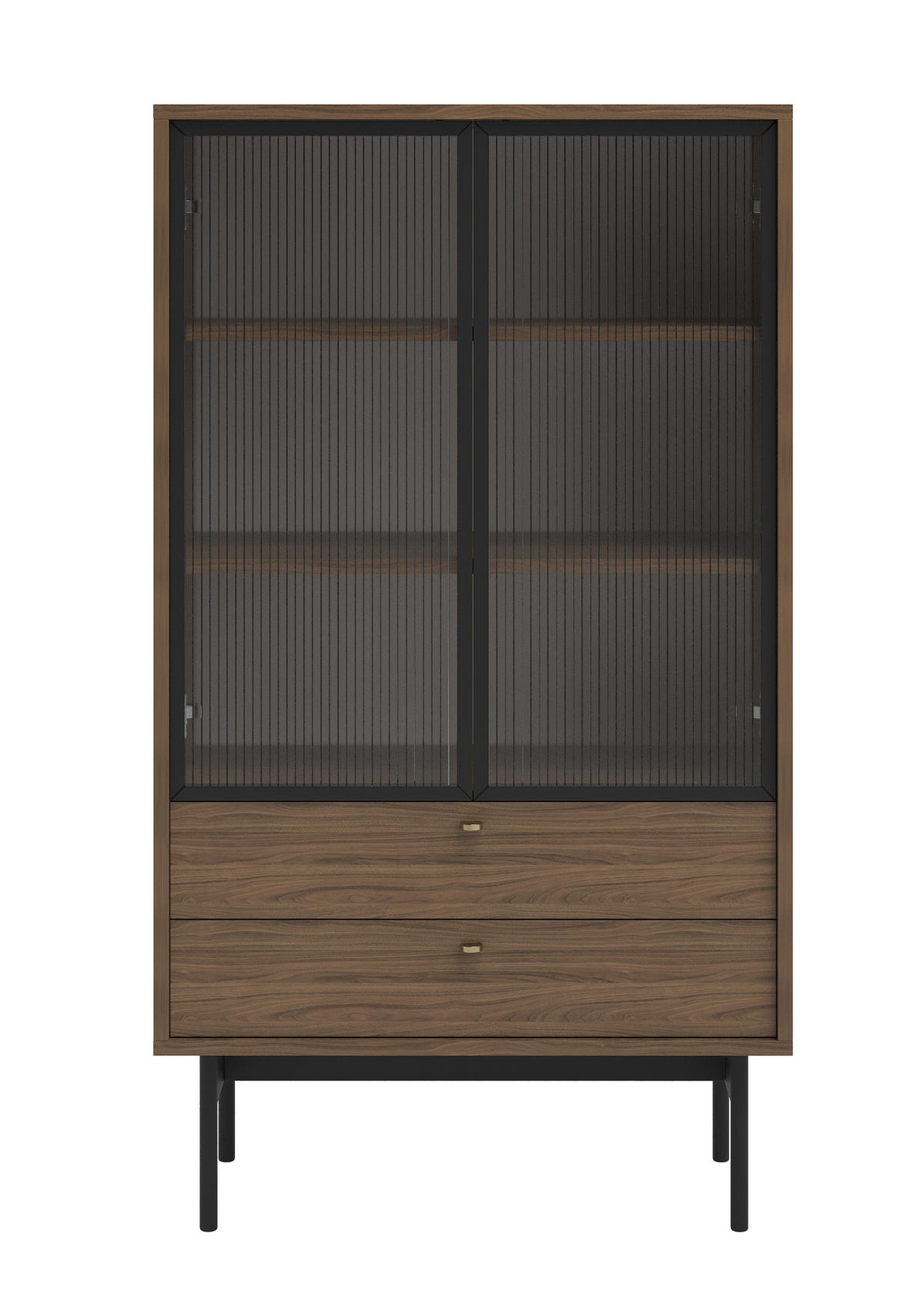 VITRINE Olar Holzoptik Carini Nussbaum 85 cm - Goldfarben/Schwarz, Holzwerkstoff/Metall (85/150/41cm) - Selsey