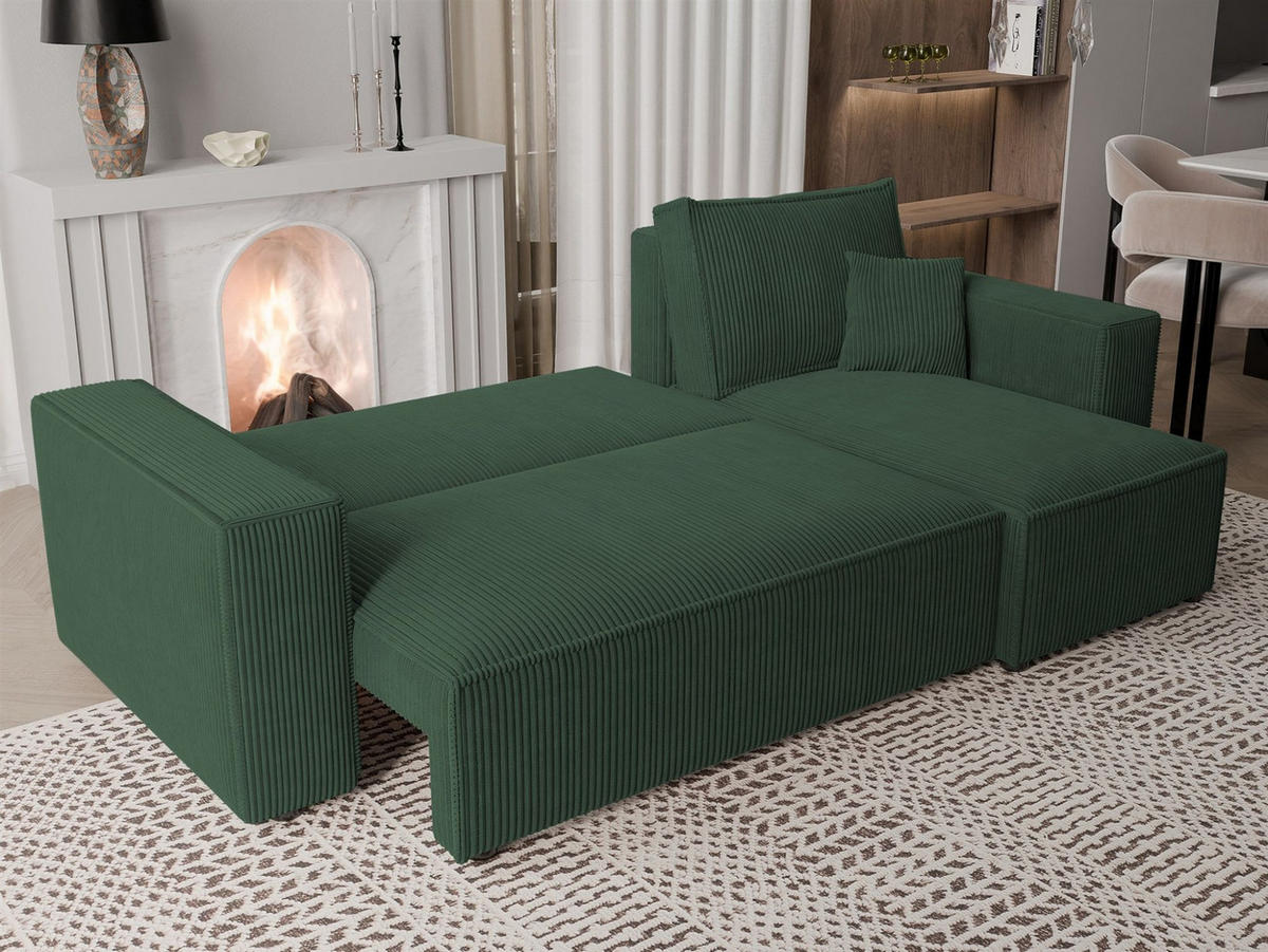 ECKSOFA Adara Mit Schlaffunktion - Grün, Holzwerkstoff/Textil (145/244cm) - Fun Möbel