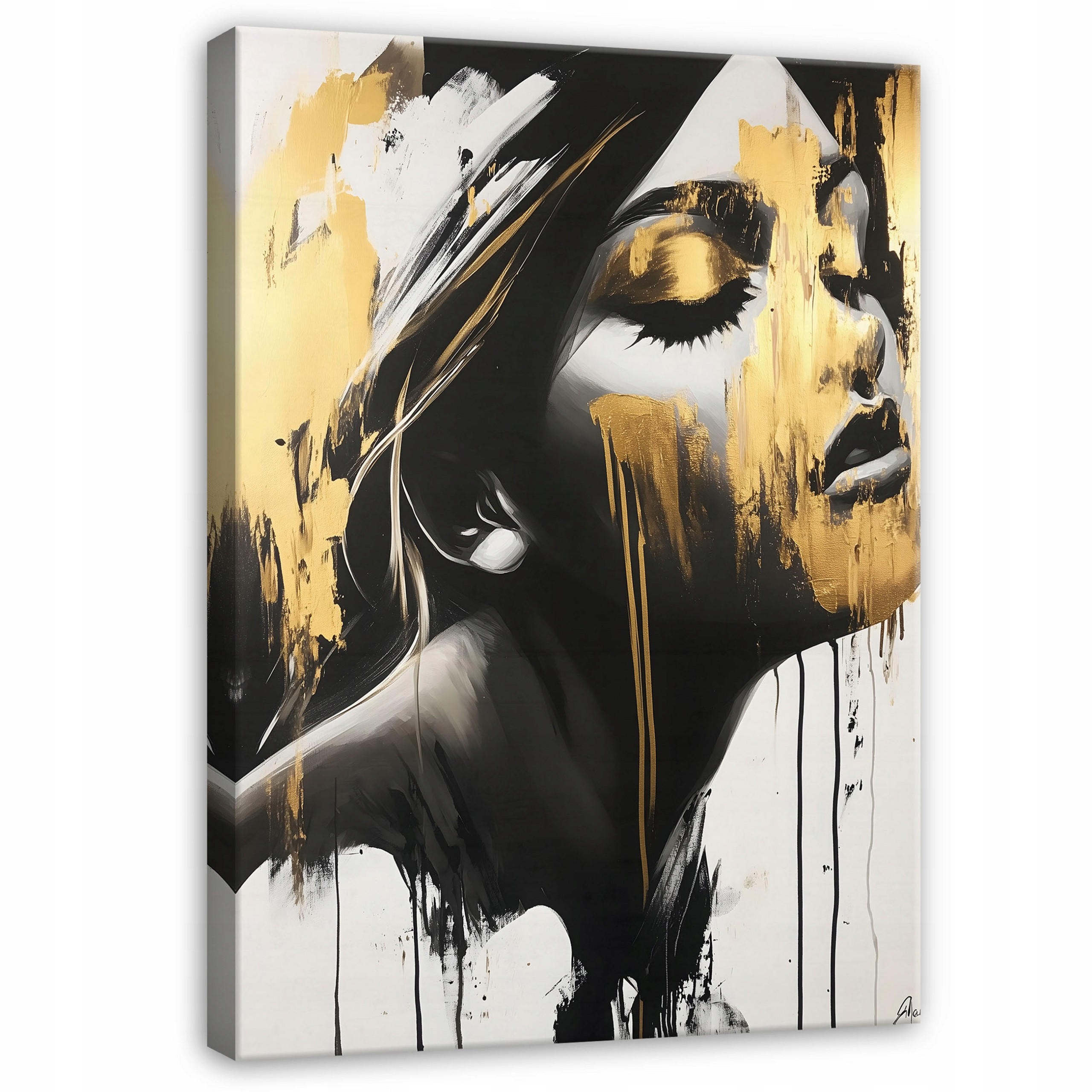 WANDBILDER Modern Abstrakt Frau Leinwand Bilder 100x70 - Goldfarben, Holzwerkstoff (70/100cm) - Wallarena