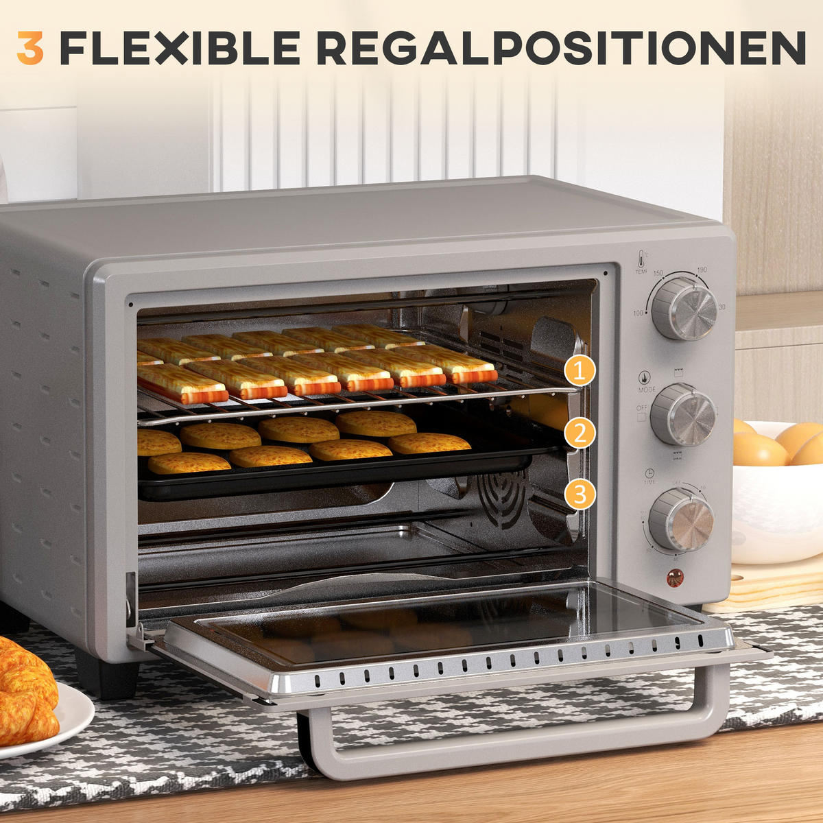 MINIBACKOFEN Metall Edelstahl Silber - Silberfarben, Metall (46/38.5/29cm) - HOMCOM