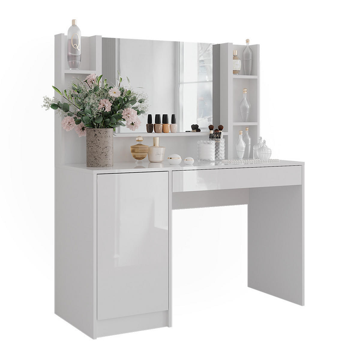 SCHMINKTISCH Sherry Weiß/Weiß Hochglanz 119.8 cm 4 Teile - Weiß Hochglanz, Holzwerkstoff (119.8/76/50.1cm) - Vicco