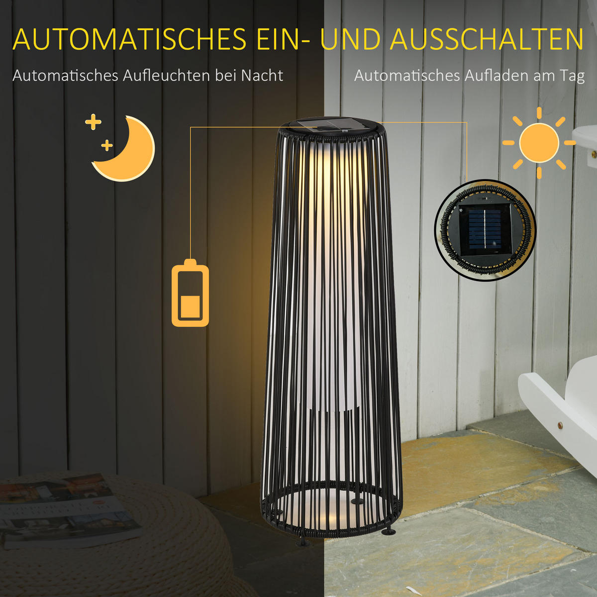 SOLARLAMPE, Terrasse, Metall, Schwarz - Schwarz, Metall (21.5/21.5/61cm) - Outsunny