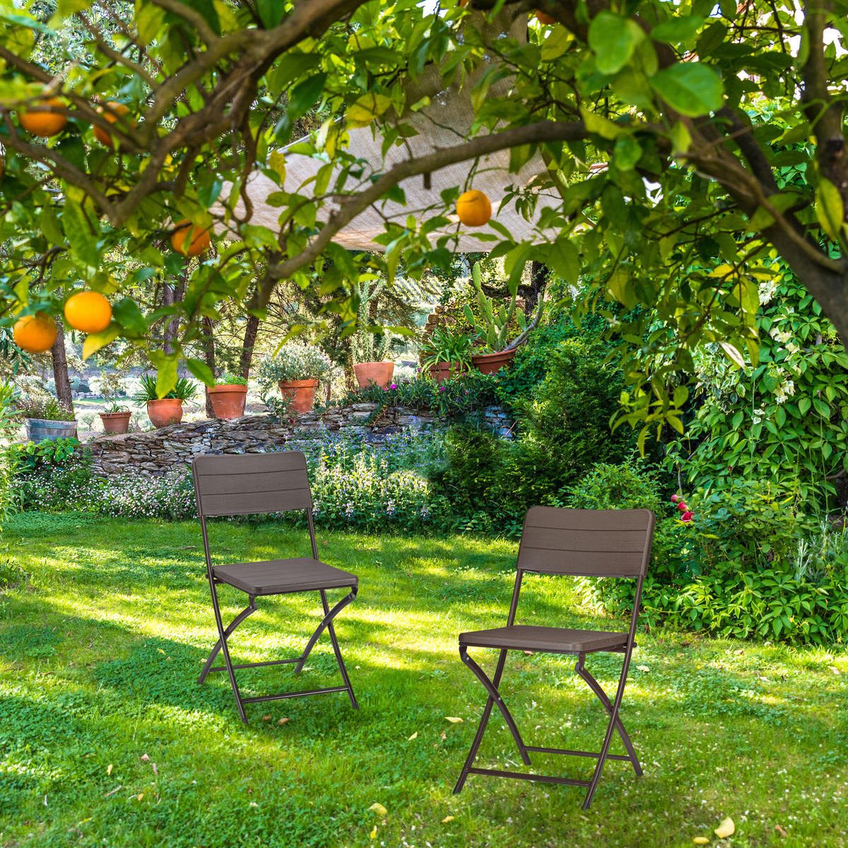 2XGARTENSTUHL - Braun, Kunststoff/Metall (43.5/82/47cm) - Relaxdays