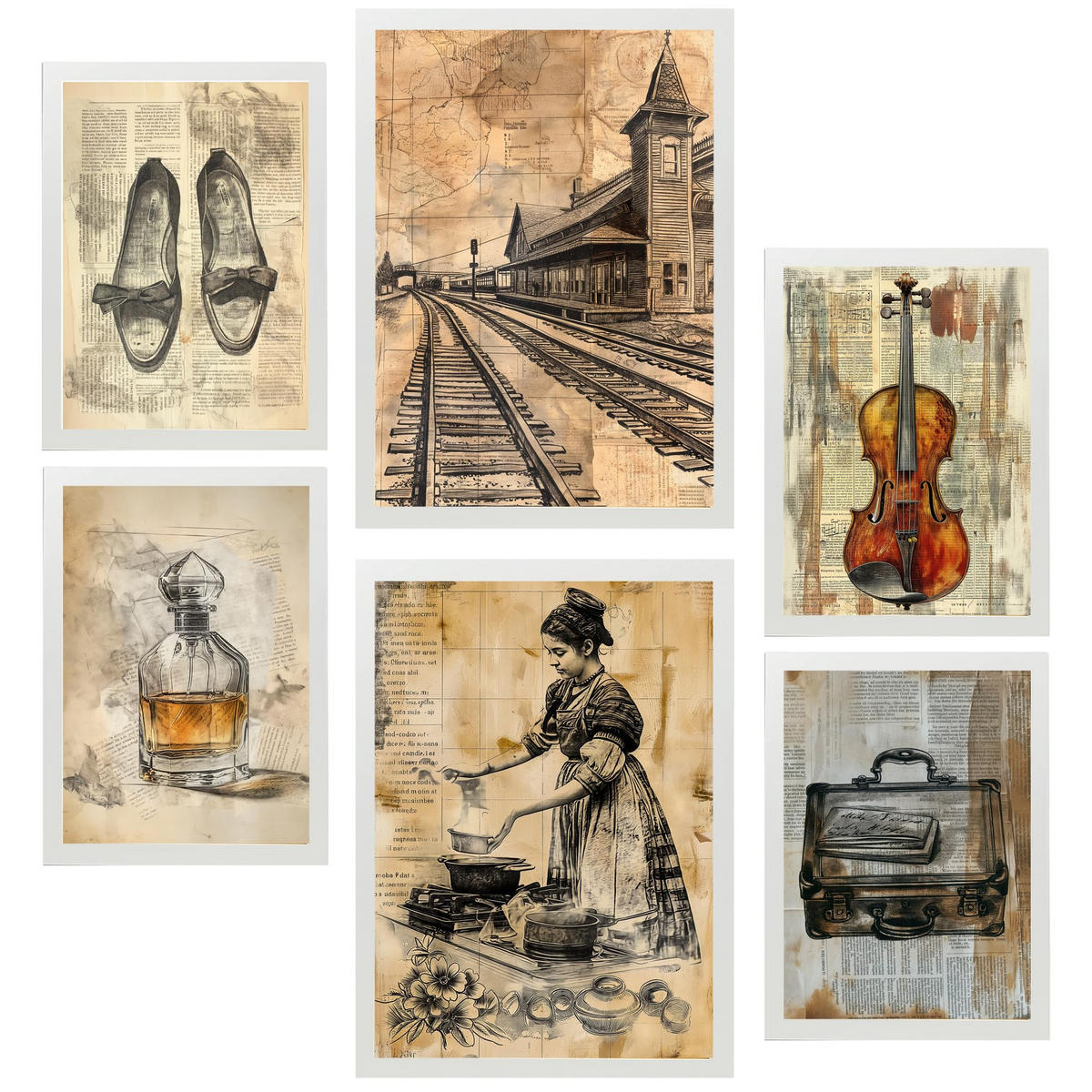 POSTER Set Mit 6 Vintage Frauen Lebensstil A3 & A4 Weißer Rahmen - Weiß, Papier (29/3cm) - Nacnic