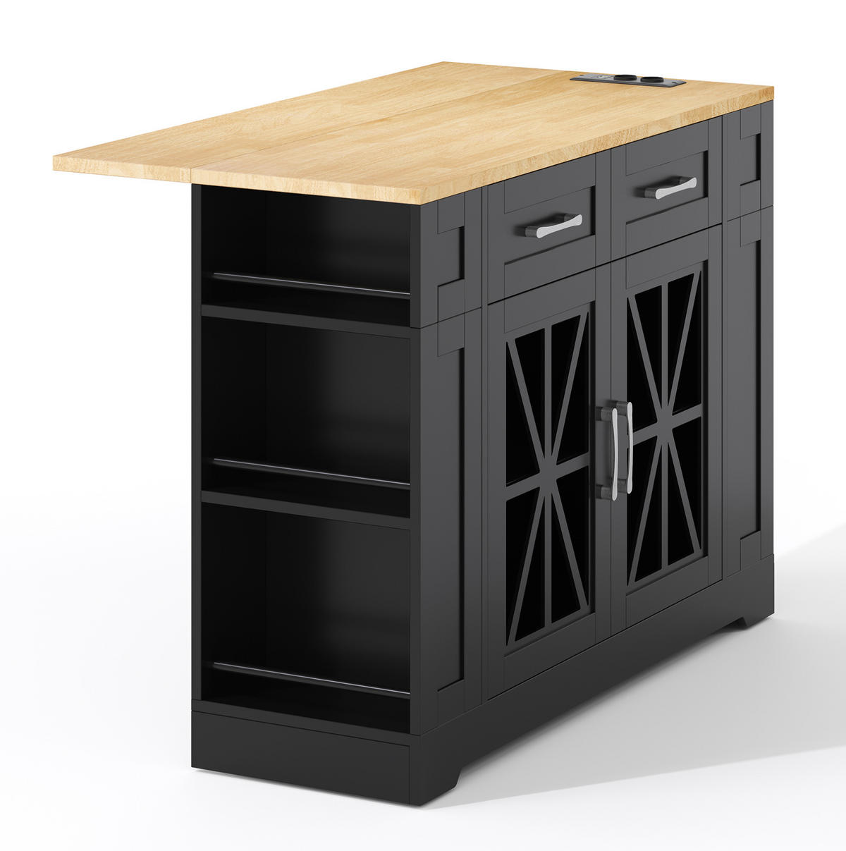 KÜCHENINSEL 120/92/40(65) cm Schwarz/Natur aus MDF mit Klapptisch - Schwarz, Holzwerkstoff (65/92/120cm) - OKMYHOME