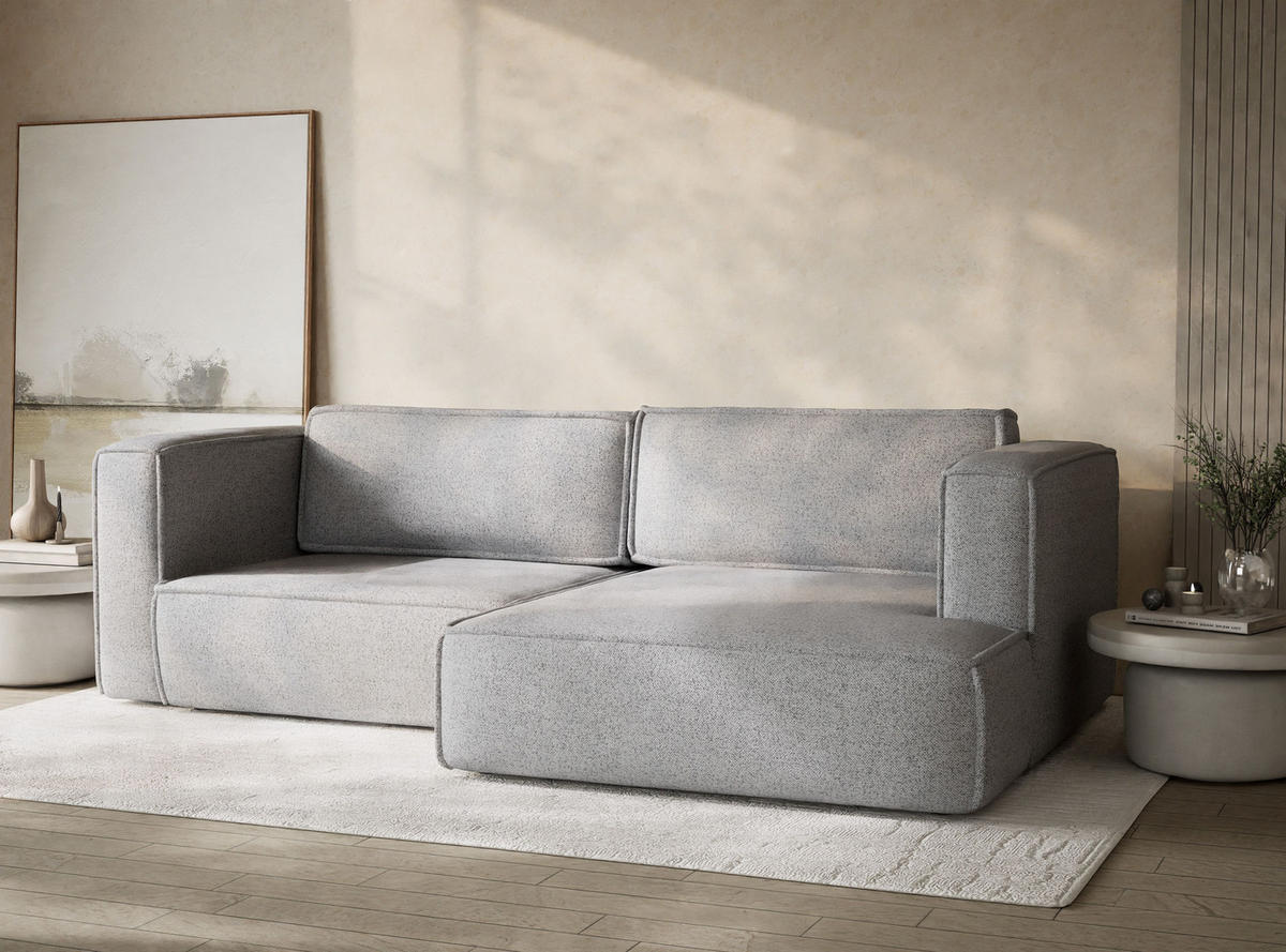 ECKSOFA MIT SCHLAFFUNKTION Velto Hellgrau Webstoff - Hellgrau/Schwarz, Holz/Holzwerkstoff (250/152cm) - Maison de Reve