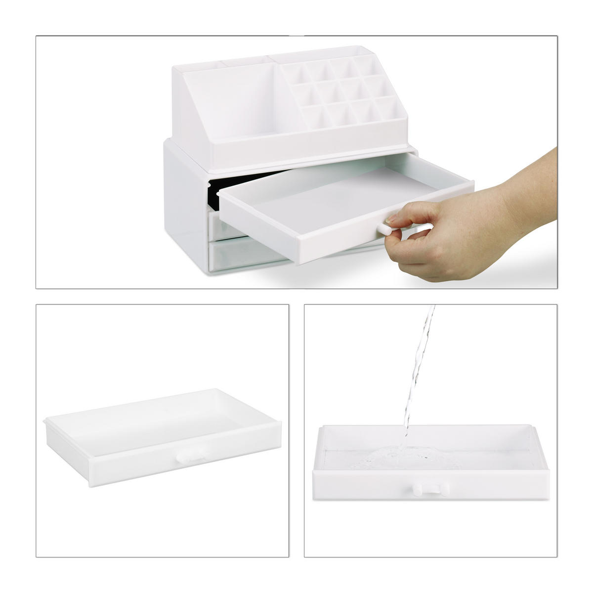 MAKEUP Organizer - Weiß, Kunststoff (23.5/19/14cm) - Relaxdays